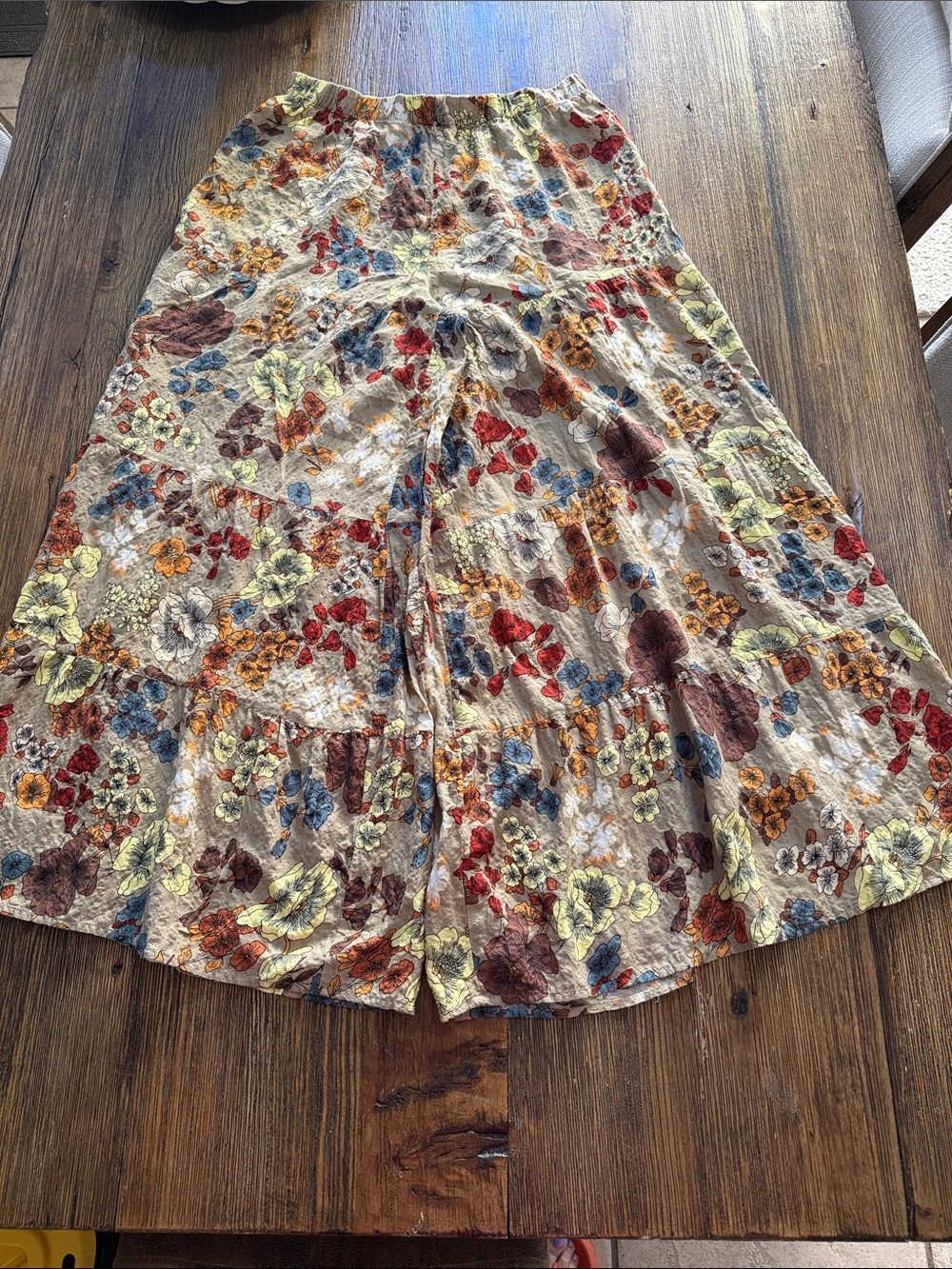 NATURAL LIFE Wide-Leg Floral Tiered Pants in Cream, Orange, Blue, Yellow, Brown